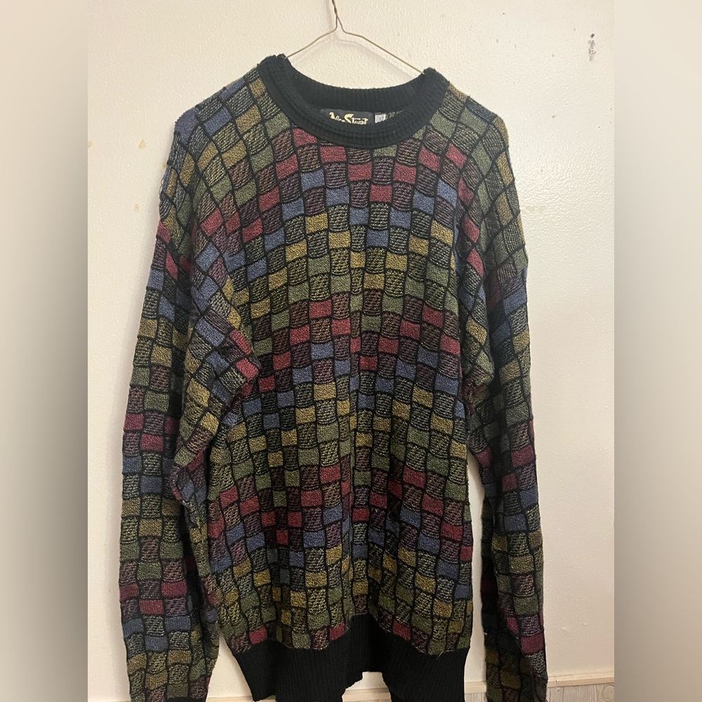 vintage 90s Alan Stuart Coogi-style textured knit sweater in a multicolor patter